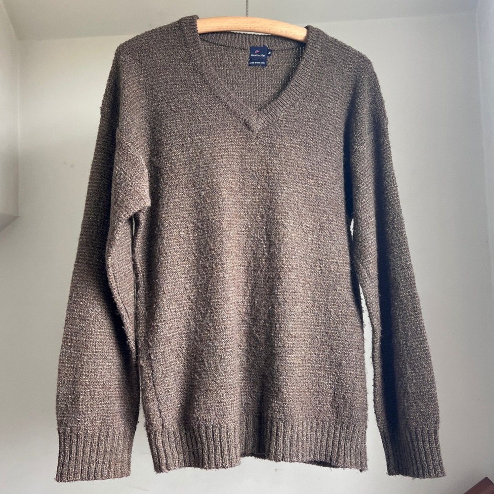 Daniel Hechter V-Neck Sweater M Brown Marl Knit Long Sleeve Pullover MInimalist